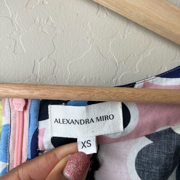 NEW Alexandra Miro Floral Print Long Sleeve Square Neck Cotton Mini Dress XS - Picture 7 of 9